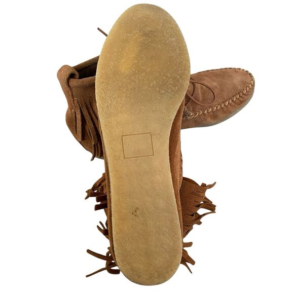 Zara Trafaluc Suede Booties 8 EU 38 Brown Fringed Moccasin Lace Up - Picture 6 of 9